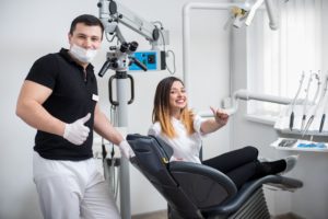 Woman at dental checkup with dentist in Melbourne. 