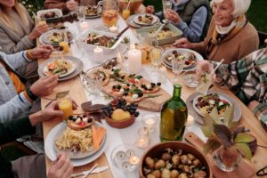 Family gathered for large meal