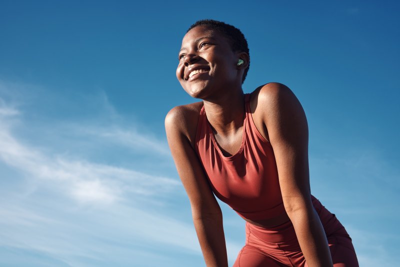 Woman smiles after running