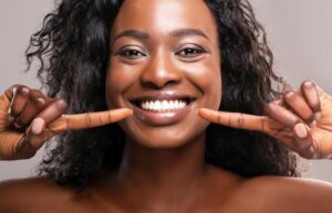 Woman with a straight smile