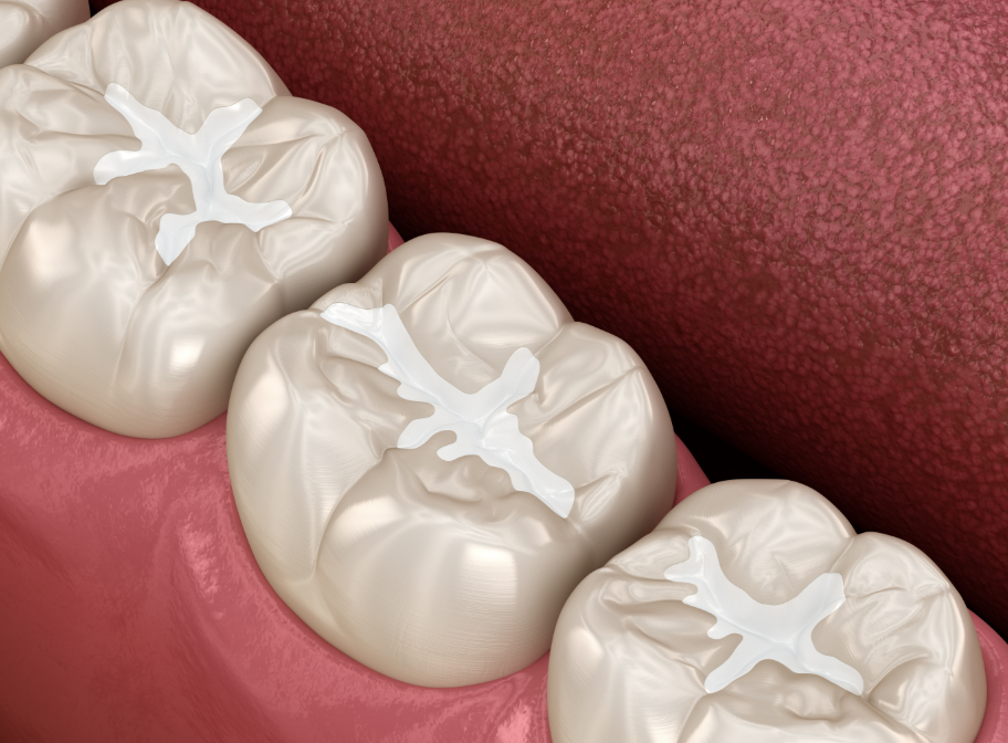 3D illustration of tooth-colored filling